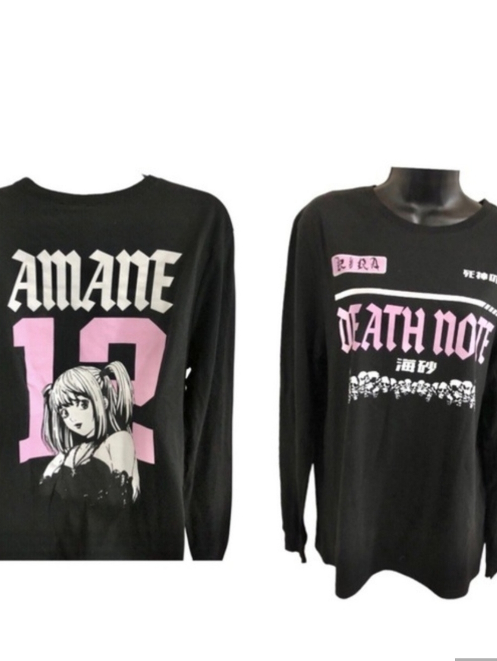 Death Note Misa Amane pink graphic print‎ black long sleeve tshirt size XL new